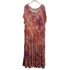 Torrid Super Soft Knits Tie Dye Tiered Midi Dress Womens 1 Pink Purple